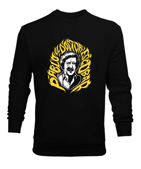 Tisho - Pablo Escobar Tasarım Baskılı Siyah Erkek Sweatshirt