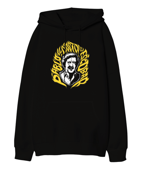 Tisho - Pablo Escobar Tasarım Baskılı Siyah Oversize Unisex Kapüşonlu Sweatshirt