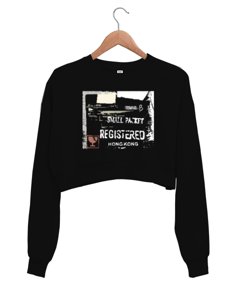 Tisho - Paket Lojistik Taşıma Etiketi Siyah Kadın Crop Sweatshirt