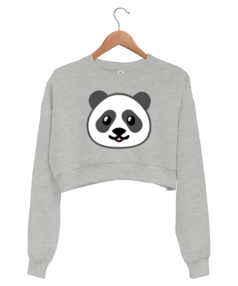 Tisho - Panda baskılı gri Gri Kadın Crop Sweatshirt