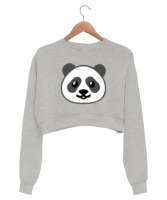 Panda baskılı gri Gri Kadın Crop Sweatshirt - Tisho