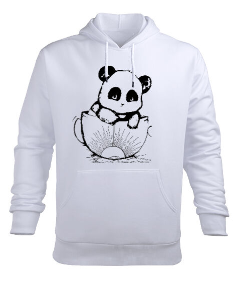 Tisho - Panda Beyaz Erkek Kapüşonlu Hoodie Sweatshirt