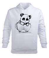 Panda Beyaz Erkek Kapüşonlu Hoodie Sweatshirt - Tisho