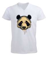 panda Beyaz Erkek Kısa Kol V Yaka Tişört - Tisho