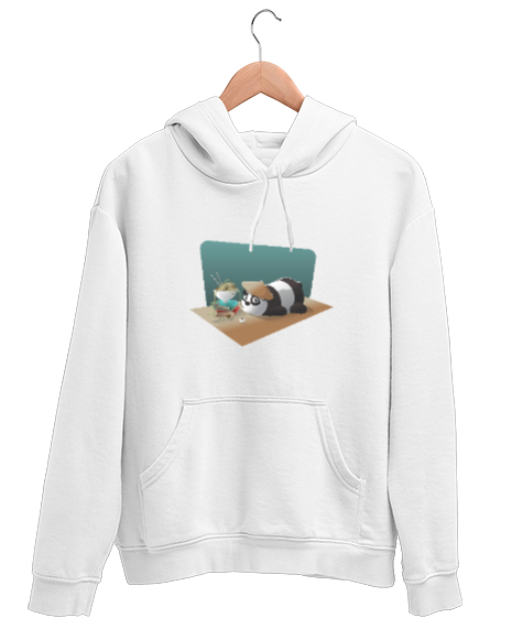 Tisho - Panda Beyaz Unisex Kapşonlu Sweatshirt