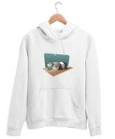 Panda Beyaz Unisex Kapşonlu Sweatshirt - Tisho