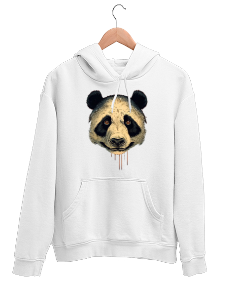 Tisho - panda Beyaz Unisex Kapşonlu Sweatshirt