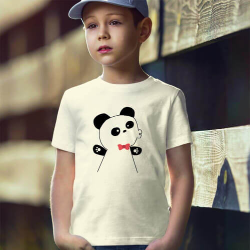 Panda Erkek Çocuk Kısa Kol Tişört - Tekli Kombin - Thumbnail