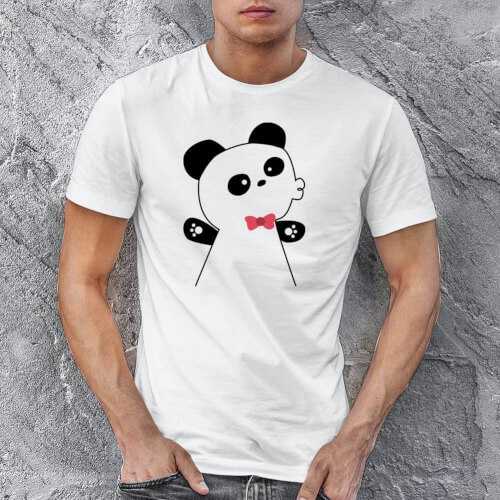 Panda Erkek Kısa Kol Tişört - Tekli Kombin - Thumbnail