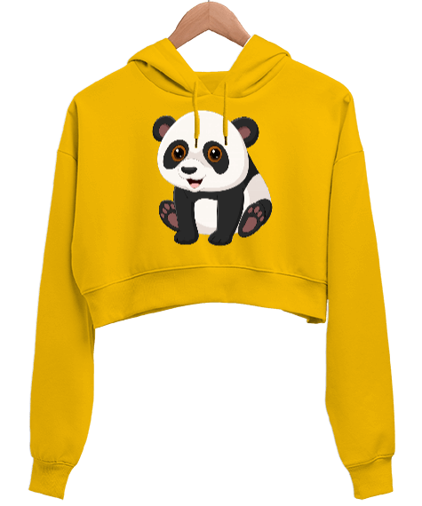 Tisho - Panda Kadın Crop Hoodie Kapüşonlu Sweatshirt