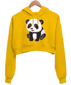 Panda Kadın Crop Hoodie Kapüşonlu Sweatshirt - Tisho