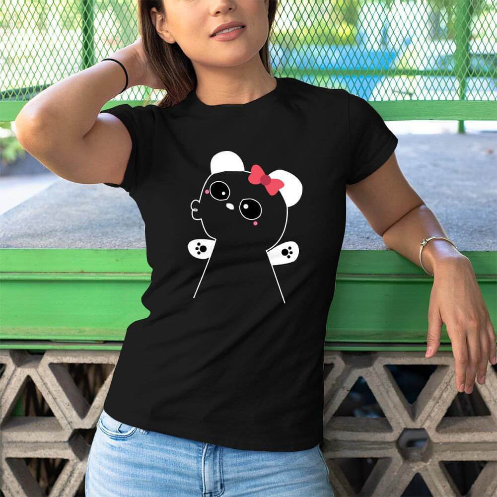 Tisho - Panda Kadın Kısa Kol Tişört - Tekli Kombin