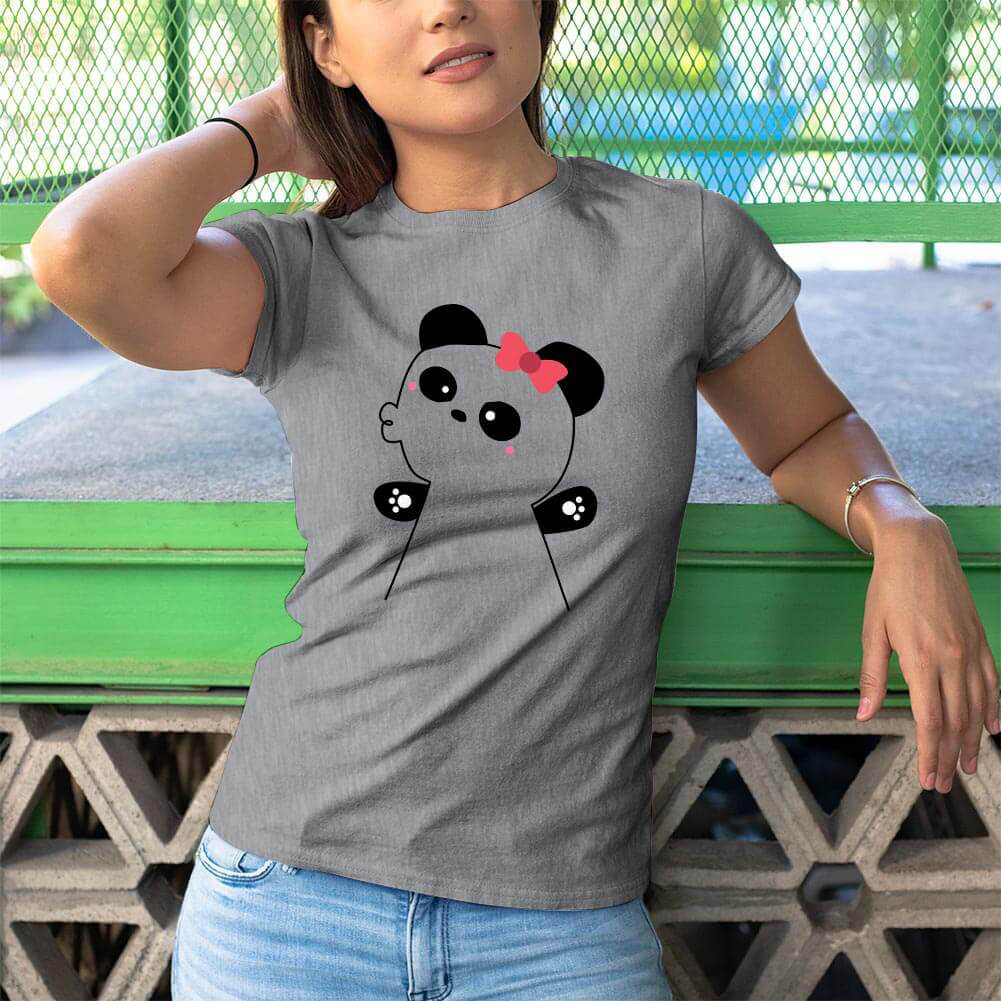 Panda Kadın Kısa Kol Tişört - Tekli Kombin