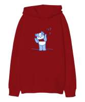 Panda Kırmızı Oversize Unisex Kapüşonlu Sweatshirt - Tisho