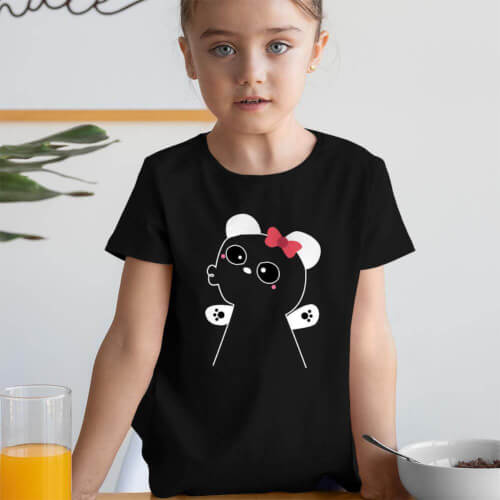 Panda Kız Çocuk Kısa Kol Tişört - Tekli Kombin - Thumbnail