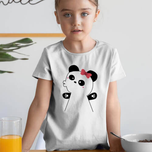 Panda Kız Çocuk Kısa Kol Tişört - Tekli Kombin - Thumbnail