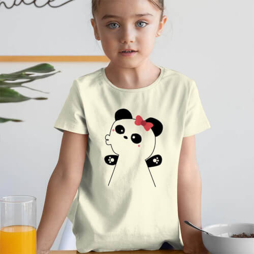 Panda Kız Çocuk Kısa Kol Tişört - Tekli Kombin