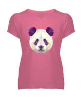 PANDA Pembe Kadın V Yaka Tişört - Tisho