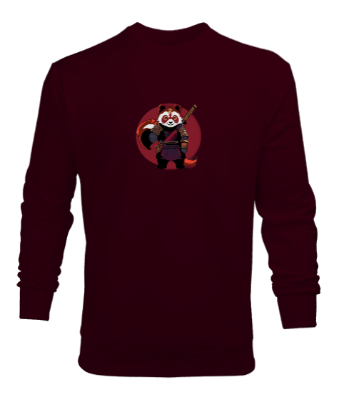 Tisho - Panda resimli Bordo Erkek Sweatshirt