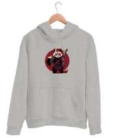 Panda Resimli Gri Unisex Kapşonlu Sweatshirt - Tisho
