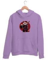 Panda Resimli Lila Unisex Kapşonlu Sweatshirt - Tisho