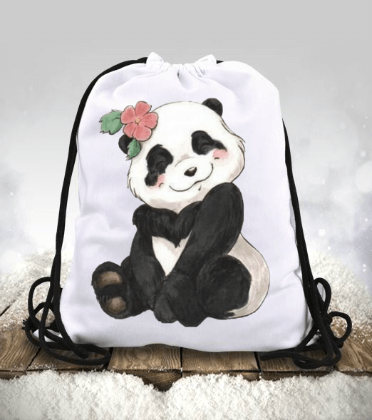 Tisho - panda, sevimli, çiçekli Büzgülü spor çanta
