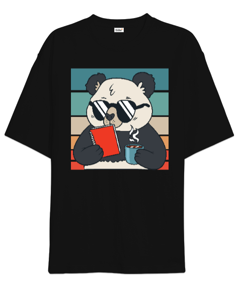 Panda Siyah Oversize Unisex Tişört - Tisho
