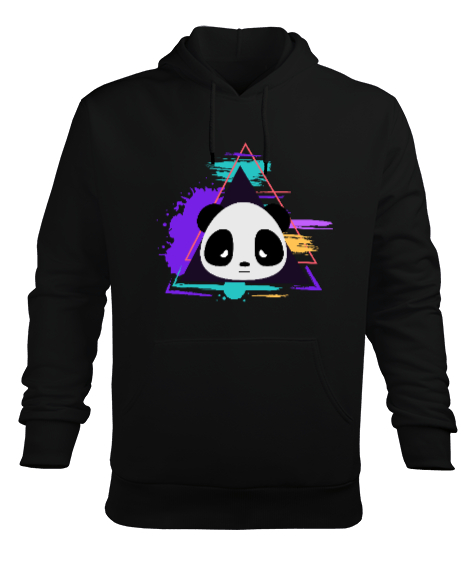 Tisho - Panda tasarımı Siyah Erkek Kapüşonlu Hoodie Sweatshirt