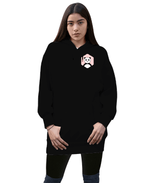panda tasarımlı Kadın Uzun Hoodie Kapüşonlu Sweatshirt - Tisho