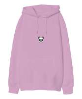 Panda temalı Pembe Oversize Unisex Kapüşonlu Sweatshirt - Tisho