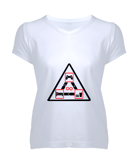 Tisho - Pandemi Yaşam Üçgeni tasarımlı Bayan T-shirt Kadın V Yaka Tişört
