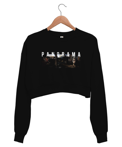 Tisho - panorama Siyah Kadın Crop Sweatshirt