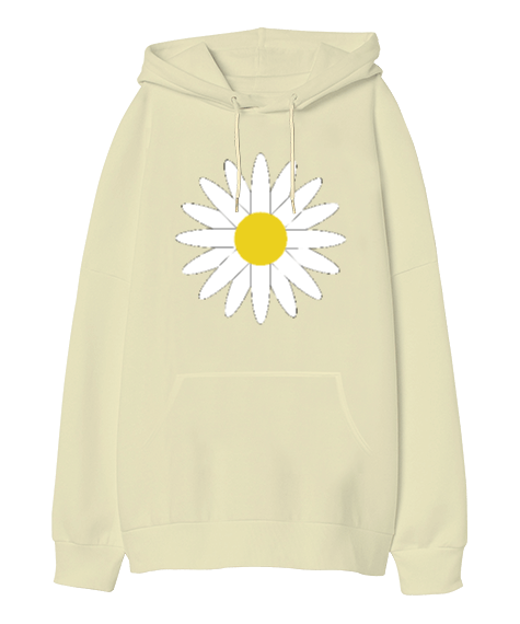 Tisho - Papatya Çiçeği Tasarımı Oversize Unisex Kapüşonlu Sweatshirt