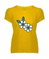 Papatyalar - Çiçek V2 Sarı Kadın V Yaka Tişört - Tisho