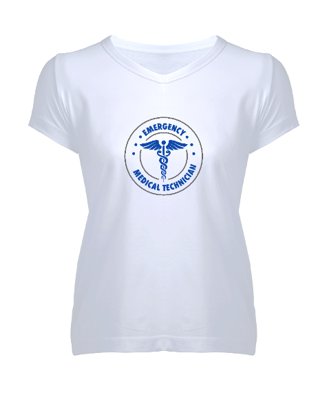 Tisho - Paramedic, 112, Acil Tıp Teknisyeni, Paramedik, Emergency, Medical Beyaz Kadın V Yaka Tişört