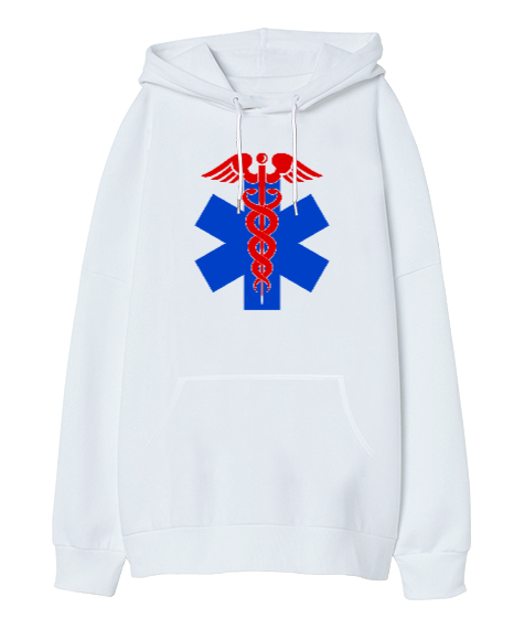 Tisho - Paramedik, Paramedic, 112, Acil Beyaz Oversize Unisex Kapüşonlu Sweatshirt