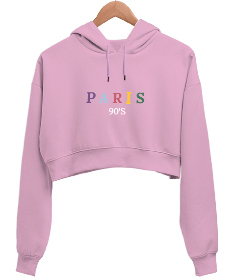 Tisho - PARIS 90s Kadın Crop Hoodie Kapüşonlu Sweatshirt