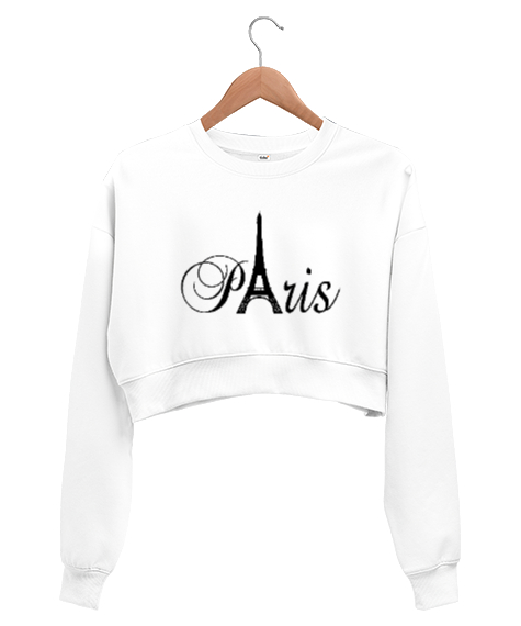 Tisho - Paris Beyaz Kadın Crop Sweatshirt