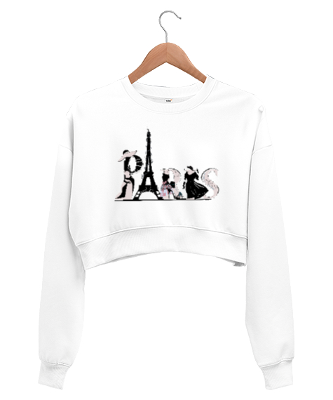 Tisho - Paris Modası Beyaz Kadın Crop Sweatshirt