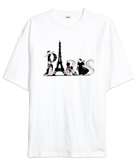 Tisho - Paris Modası Beyaz Oversize Unisex Tişört