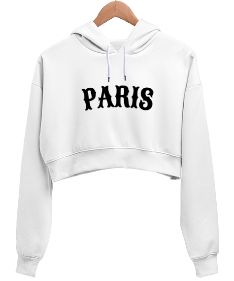 Tisho - PARIS Yazılı Kadın Crop Hoodie Kapüşonlu Sweatshirt