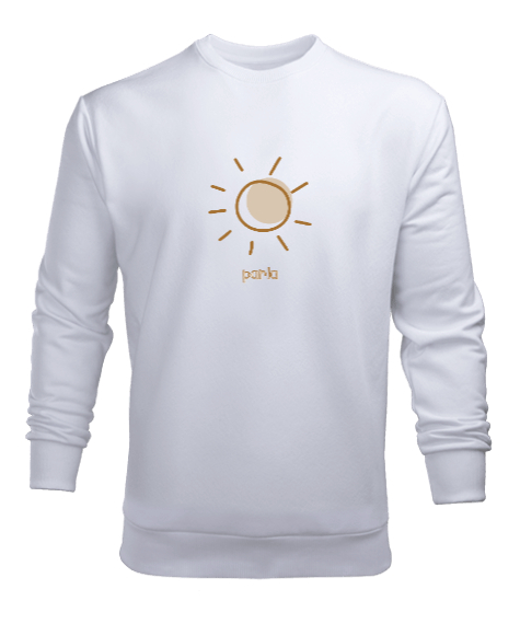 Tisho - Parla Güneş Özel Tasarım Beyaz Erkek Sweatshirt