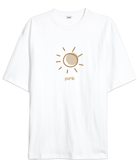 Tisho - Parla Güneş Özel Tasarım Beyaz Oversize Unisex Tişört
