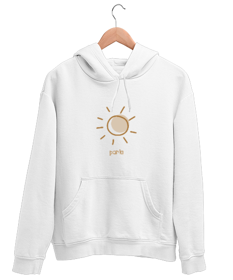 Tisho - Parla Güneş Özel Tasarım Beyaz Unisex Kapşonlu Sweatshirt