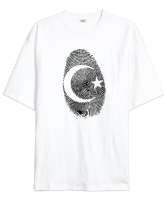 Parmak İzi - Ay Yıldız Beyaz Oversize Unisex Tişört - Tisho