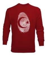 Parmak İzi - Ay Yıldız Kırmızı Erkek Sweatshirt - Tisho