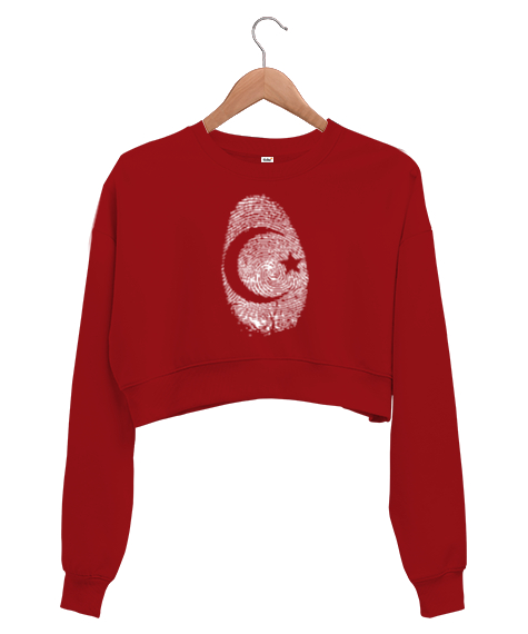 Tisho - Parmak İzi - Ay Yıldız Kırmızı Kadın Crop Sweatshirt