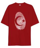 Parmak İzi - Ay Yıldız Kırmızı Oversize Unisex Tişört - Tisho