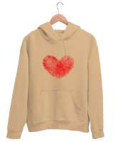 parmak izi kalp Camel Unisex Kapşonlu Sweatshirt - Tisho