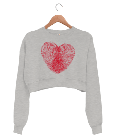 Parmak İzi Kalp Kadın Crop Sweatshirt - Tisho